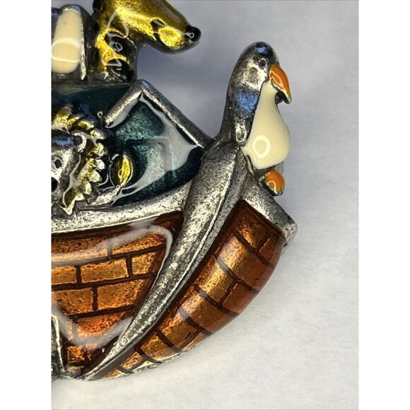AJMC Pewter & Enamel Noah’s Ark Brooch Pin Vintage Signed - Picture 10 of 14